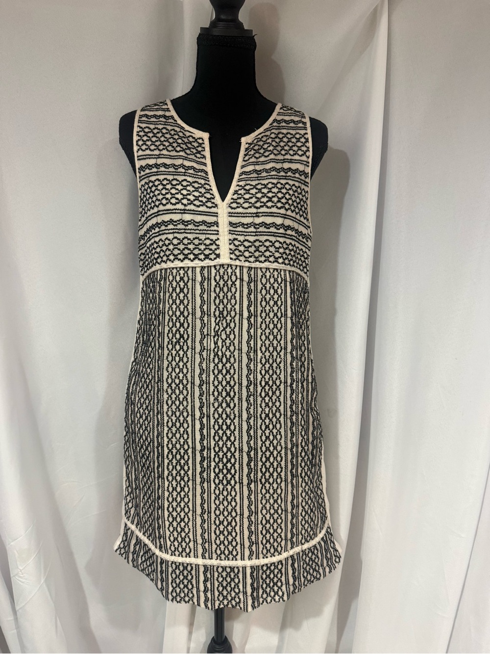 Madewell Black and Cream Patterned Midi Dress